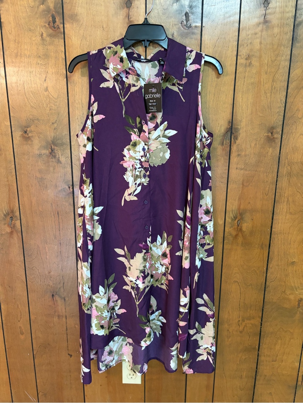 Mlle Gabrielle Plum Floral Sleeveless Collared Midi Dress